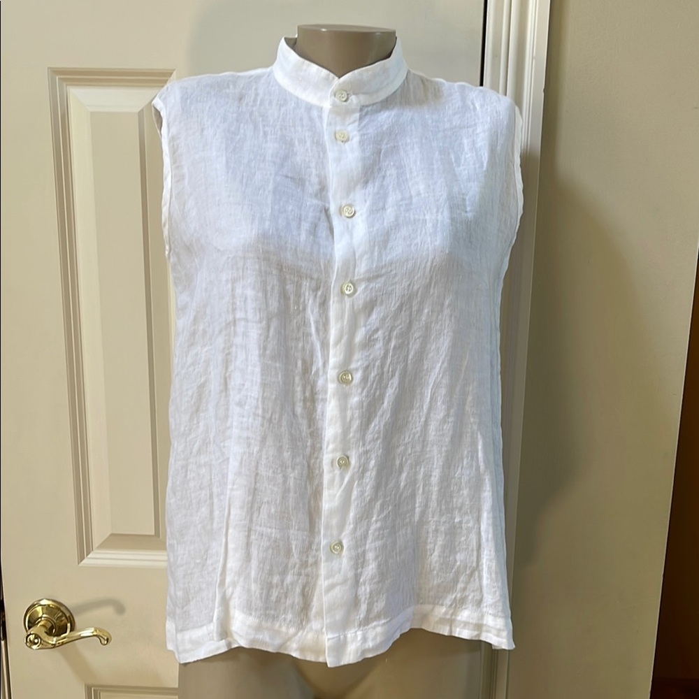 NWT Eskandar White button front Linen blouse/ top, size 1